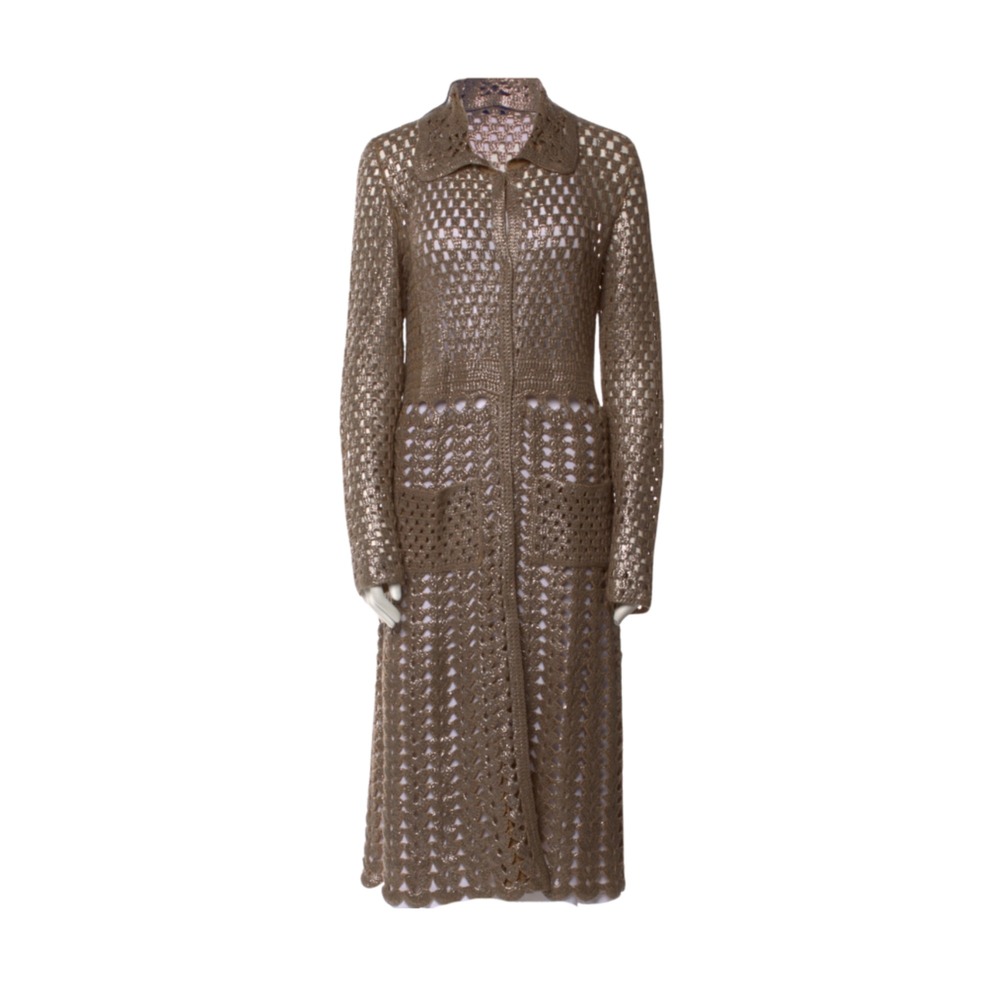 Prada Vintage 2000's Metallic Gold Crochet Duster Sweater